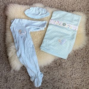 Little Me set: NWT blanket, Like new 3mo PJs & hat